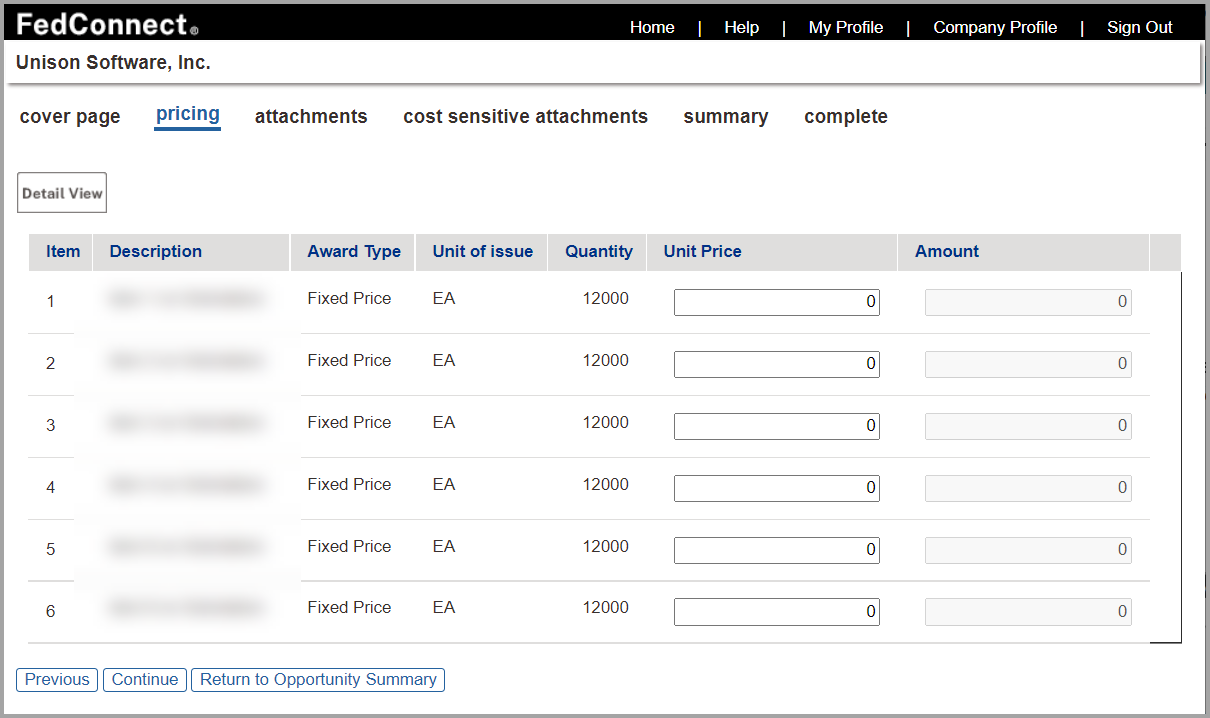 Pricing Page in Grid View